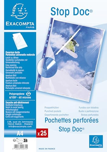 Sachet de 25 pochettes perforees stop doc ouverture en coin polypropylene lisse 6x100e - a4