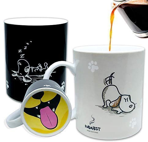 InGwest. Lustige Kaffeetasse mit freundlichem Hund und Zunge auf der Unterseite, wärmeempfindliche Tasse, Farbwechsel.