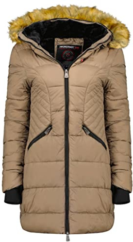 Geographical Norway Abeille Lady - Parka Cálida Para Mujeres En Otoño Invierno - Abrigo Fino Con Capucha De Piel Sintética - Chaqueta A Prueba De Viento - Rego Elegante Ide (Topo L-talla 3)