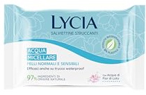 Lycia, Salviette Struccanti all'Acqua Micellare 3 in 1, Eco Tessuto Doppia Azione Biodegradabile, Formula con Acqua di Fiori di loto e Acido Ialuronico per un Effetto Idratante, 20 pezzi