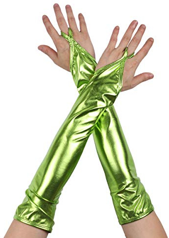 Freebily Glänzend Fingerlose Handschuhe Metallic/Fischschuppen gedruckt Armstulpen Silberne Handschuhe Gogo Party Kostüm Zubehör Nachtclub Clubwear A Leuchtendes Grün One Size