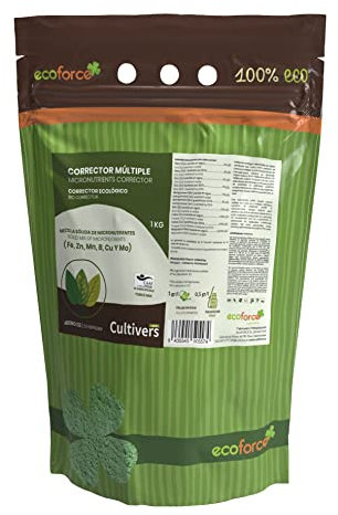 CULTIVERS Abono Corrector de Carencias Múltiples Ecológico 1 kg para plantas. Hierro, Manganeso, Boro, Cobre, Molibdeno complejado con EDTA. Fertilizante 100% Natural.