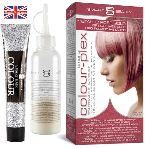Smart Beauty Coloration Rose Gold Métallique Demi-Permanente, Toner cheveux décolorés, soin Plex anti-casse, végane & sans cruauté, 100% couvrance cheveux blancs, tous types