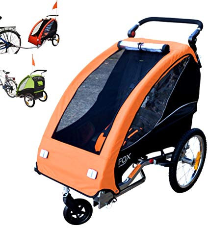 PAPILIOSHOP Fox – Klappbarer Kinderwagen und Fahrradanhänger für 1 Kind, Multifunktional als Jogger und Kinderanhänger, Ideal für Outdoor-Aktivitäten und Familienausflüge (Orange)