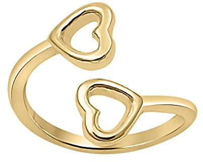 Marlogendo Damen Zehenring 14 Karat Gelbgold vergoldet 925 Sterling Silber Doppelherz Modeschmuck