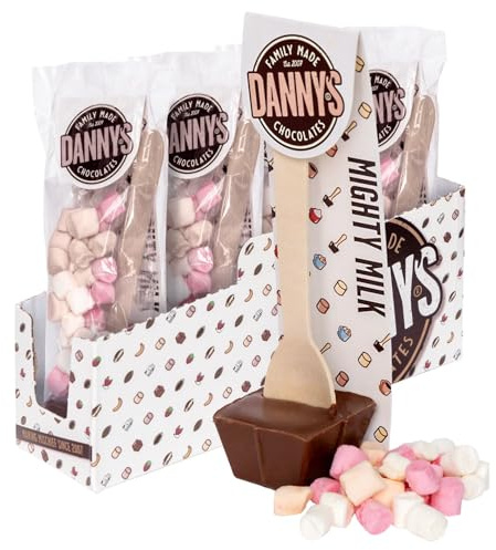 Danny's Premium Hot Chocolate Spoons with Marshmellows | 4 x Large 50g | Mighty Milk & Mallows Hot Chocolate Stirrer | Easter Chocolate | Easter Gift