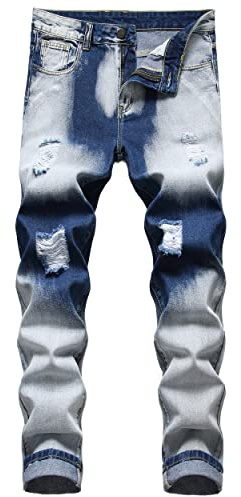 QIMYUM Jeans Strappati da Uomo, Pantaloni in Denim a Gamba Dritta con vestibilità Aderente, rovinati, 50