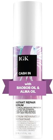 IGK CASH IN Instant Repair Serum | Helps Repair Damage, Protect Against Breakage and Heat | Seals Split Ends for a Softer, Smoother Finish | 1.7 Oz
