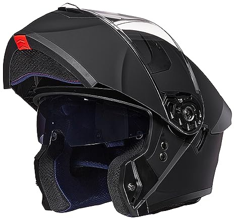 ILM Adult Motorcycle Helmet Dual Visor Modular Full Face Helmet WS206(Matte Black,Large)