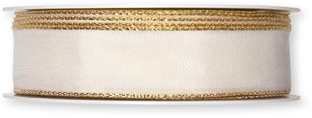 Band mit goldener Drahtkante I creme I Breite 25 mm I Länge: 25 Meter