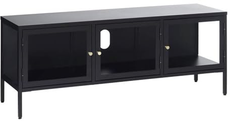 Unique Furniture Metal/Glass TV Lowboard/Stand for TVs up to 50 in Black