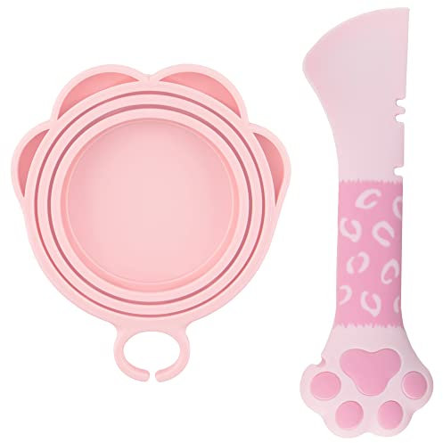 Zayin Cover for Pet Food Can With Spoon - Multi-Functional Supplies Set With Cute Paw Shape for Cat and Dog Feeding - One Lid One Spoon