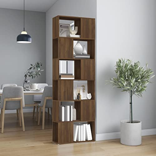 Annlera Bücherregal/Raumteiler Braun Eichen-Optik 60x24x186 cm Stufenregal Bücherregal Holz Vielseitiges Regal Schlafzimmer Büro-bücherregale Wohnzimmer Regal Eleganten & Klassischen Design
