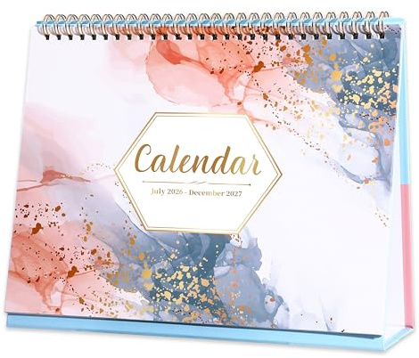 Desk Calendar 2026-2027 - 18 Months Desk Calendar 2026-2027, July 2026 - December 2027, 9.8'' x 8.3'', Standing Flip Desktop Calendars with 4 More Months Reference Calendars