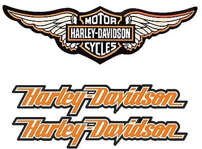Stickers rétro réfléchissant pour Casque de Moto Hommage à Harley Davidson - Pack Ailes et latéraux Orange (3 Stickers)