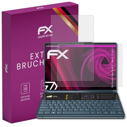 atFoliX Glasfolie kompatibel mit Lenovo Yoga Book 9i - Gen 8 13 inch Displayfolie, 9H Hybrid-Glass FX Schutzpanzer Folie (1er Set)
