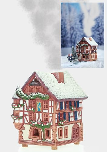 Midene Keramik Häuser und Dörfer Kollektion - Handgefertigte Miniatur des historischen Kaysersberghauses in Deutschland, Winterausgabe - Räucherstäbchenhalter Kegel R264