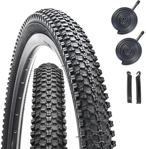 2 Pack 24 Inch Mountain Bike Tyre 24 x 1.95 Foldable Replacement Bicycle Tyres with 2pcs 24 x 1.95-2.125 Bike Tyre Inner Tubes Schrader Valve 32mm