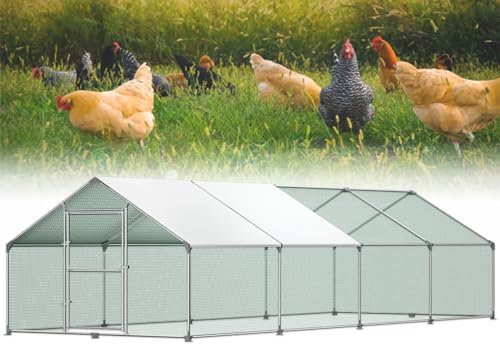 YARDIN Hühnerstall Freilaufgehege Huehnerstall mit Sonnendach Überdachung Außengehege Voliere Hühnerhaus Hasenstall, mit Tür und Türschloss 3x8x2m