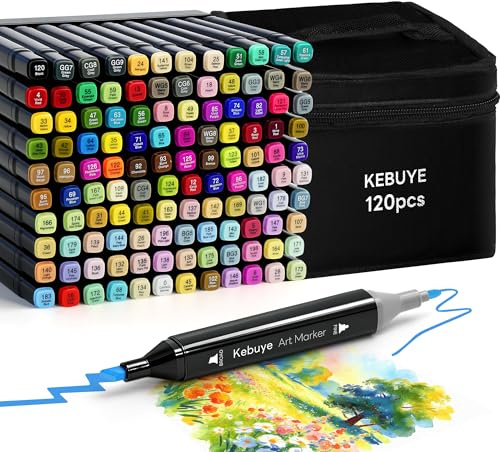 Kebuye Alkohol Marker Set, Alkohol Stifte Set 120 Farben Marker & Filzstifte Twin Tip Künstler Stifte Permanenter Marker FüR Manga, Design, Malerei, Zeichnung Twin Markers Art mit Lagerbasis