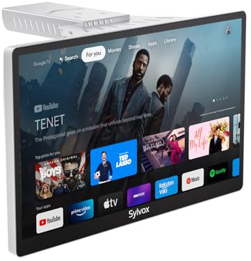 SYLVOX Kitchen TV, Small Smart TV for Kitchen, 15.6 inch 1080P Full HD Under Cabinet TVs, Google Smart Television with Voice Remote Control WiFi Bluetooth Chromecast 2 Speakers, Compact & Foldable