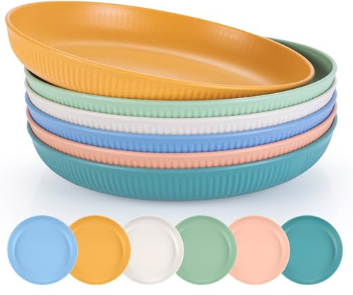 Esilihom Set di 6 piatti piani infrangibili, piatti da campeggio, 22,5 cm, leggeri e riutilizzabili, per insalata, pasta, feste, casa, ufficio, microonde e lavabili in lavastoviglie
