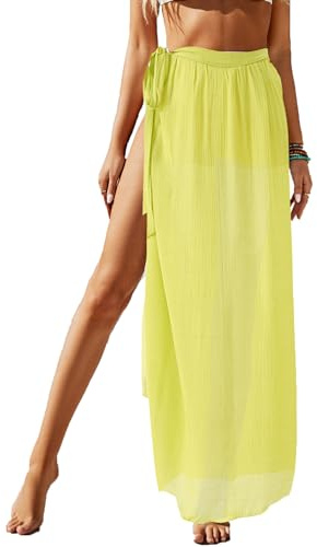 Jarseila Pareo Dam Lång Kjol Elegant Strand Omslag Sarong Chiffong Cover Up Badkläder Strandbikini Täcker 2025, Grön, one size