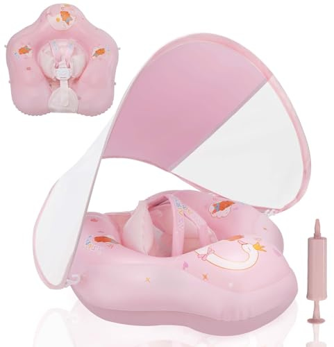 LOOWARTS Baby Float with Canopy,Infant Pool Float with Safety Seat,Baby Swimming Float & Swim Float & Water Float UPF50+ UV Protection for Toddler from 6 to 36 Months.