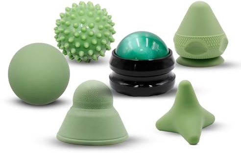 Physical Therapy Pain Relief Massage Ball Set for Trigger Point Release - Myofascial Release Tool & Deep Tissue Massage Set of 6 Pieces - Lacrosse, Spiky, Hand Roller & Mountable Self Massage Ball