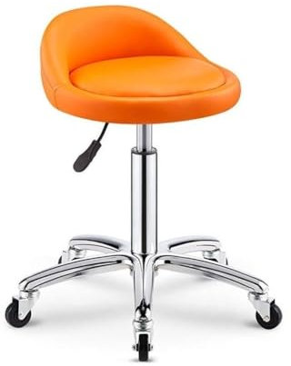 Rollhocker mit Rollen, Hocker auf Rollen, rund, hydraulischer Gasdruckfeder, Drehhocker, rund, verstellbar, Arbeitshocker, Drehhocker (Farbe: Orange)