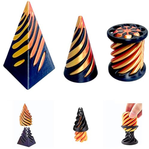 Impossible Cone (3PCS), 3D-Druck Spiral Cone Fidget Toy, Pyramid Spirale Spielzeug Passthrough Sculpture, Skulptur Stress Relief Desktop Dekorationen Spielzeug für Kinder Erwachsene Geschenk (Gold)