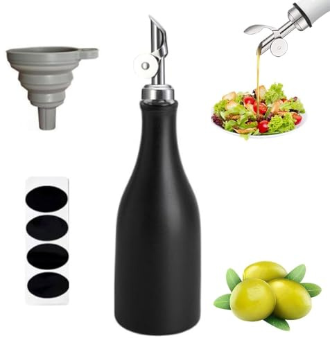 Mumisuto Keramisk Olivolja Dispenserflaska, 300 ml Vinäger och Oljeflaskor Set med Etiketter och Tratt, Olivoljeflaska för Förvaring
