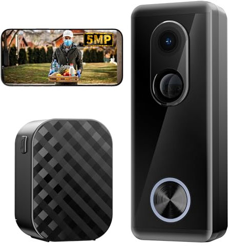 Ankway 5MP Video Doorbell Camera Wireless - Triple Protection, 2.4G WiFi, PIR&Human&AI Detection, 2-Way Audio, Night Vision, Long Battery Life, Waterproof, Work with Alexa, Local & Cloud Storage