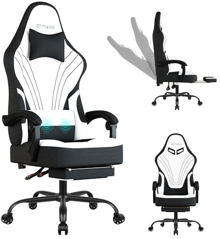 SITMOD Gaming Stuhl, Ergonomischer Computer Stuhl mit Fußstütze, 360° Drehbarer Task Stühle mit Kopfstütze und Lendenwirbelstütze, Höhenverstellbarer PC Stuhl Für Büro und Home-Weiß