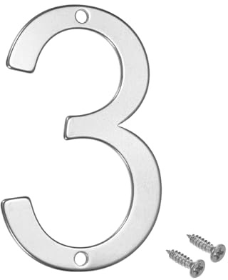 M METERXITY 1-Pack House Number, 2 Inch 304 Stainless Steel Mailbox Number Door Number Signage for Garden/Hotel/Mailbox/Address/Sign, House Number for Outside [Number 3, Silver]