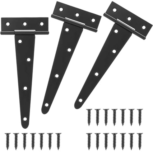 MOCNT 3 Stück T-Scharniere mit Schrauben 250mm T-förmige Scharniere Schwerlast Gartentor Scharnier 10 Zoll Scheunentore Scharniere Schuppen Türscharnier Schaniere Klappbar Schwarz