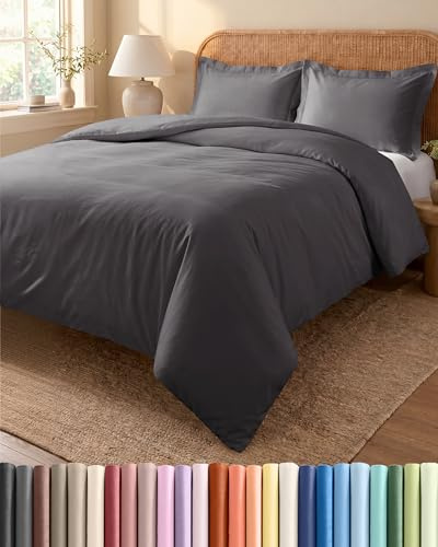 Housse de Couette 220x240 - Parure de Lit 3 Pièces Microfibre - Gris Foncé | Brossée Douce et Respirante, Fermeture Éclair, Liens de Coin, Anti-Froissement, Lavable en Machine, Certifié OEKO-TEX