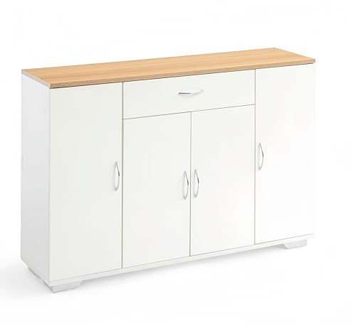 GOKHOMX Mueble de almacenamiento, aparador de cocina, almacenamiento, mueble de entrada, con estantes ajustables, apto para cocina, comedor, salón, dormitorio (natural, 110 x 30 x 70 cm)