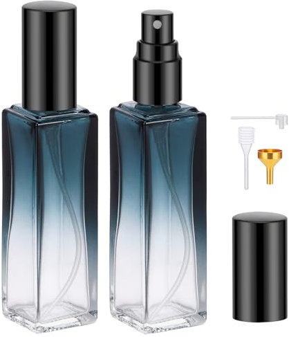 Segus Refillable Perfume Bottle, 2 Pcs 20ml Travel Aftershave Dispenser, Perfume Sample Bottles in Glass, for Daily, Business Trips (Gradient Blue)