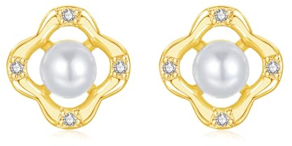 Estrellique Silber Ohrstecker für Damen Mädchen, Gold Klein Unregelmäßige Quadrat Perlen Ohrstecker, 925 Sterling Silber Ohrringe mit Cubic Zirkonia, Hypoallergen Knorpel Einfache Ohrschmuck Geschenke