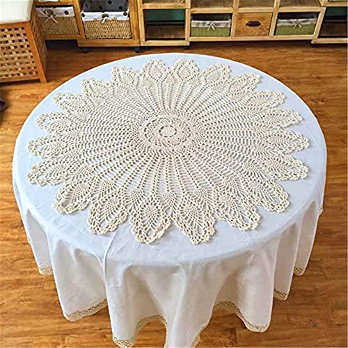 FMIYJUN Tapete redondo de ganchillo de algodón tradicional con tacto vintage, adecuado para cocina, fiesta, cumpleaños, picnic (blanco, 90 x 90 cm)