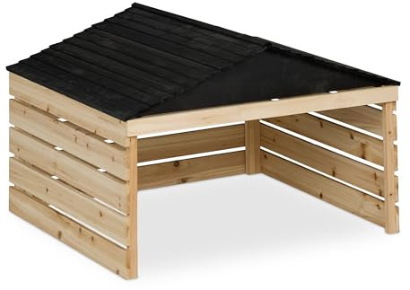 Relaxdays Garage per Tagliaerba Universale, Casetta per Robot Taglia Erba, 52,5x79x74 cm, Tettoia Legno, Naturale Nero