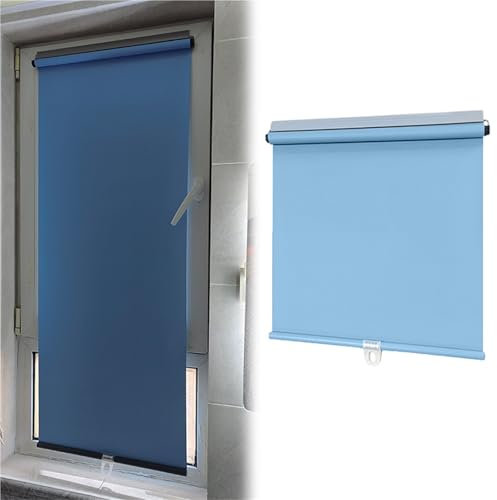 Thermorollo Selbstklebend Springrollo Mittelzugrollo mit Griff Verdunkelungsrollo für Glas Fensterrahmen Sonnenschutz Sichtschutz Hitzeschutz UV-Schutz Breite X Länge 32-150cm(Blue,100W x 200H cm)