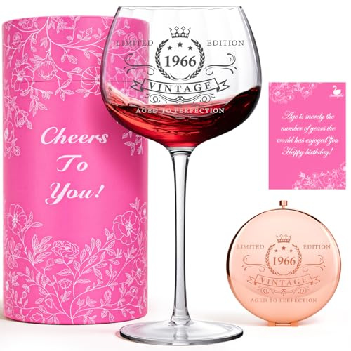Swanfort 60th Birthday Gifts for Women, 1966 Vintage Wine Glass, Elegant Present for Mom, Grandma, Friend, Sister or Wife – Celebrating 60 Years of Love and Life