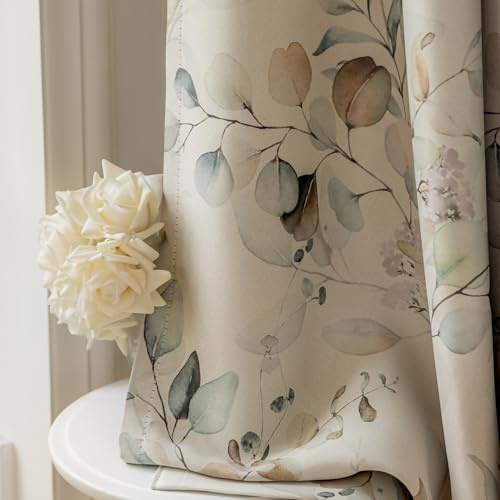 SUOUO Braune Verdunkelungsvorhänge mit Blumenmuster für Schlafzimmer, gemustertes Blatt, H 245 x B 140 cm, 2er-Set, Raumverdunkelung, Fenstervorhänge für Wohnzimmer