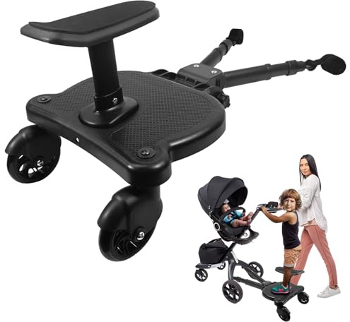 Universelles Kinderwagen-Board, schwarz, hält Kinder bis zu 25 kg, mit abnehmbarem Sitz, 2-in-1-Sitz- und Steh-Buggy-Gleitbrett, Kinderwagen-Stehbrett für die meisten Kinderwagen
