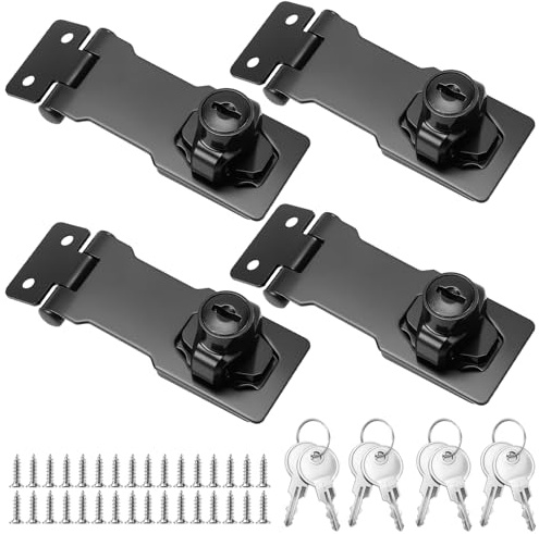 JEUIHAU 4-pack 7,6 cm nycklade hasplås, kraftig låsning hasp med nycklar och skruvar, svart vridknopp dörrlås hasp för skåp, dörrar, fönster