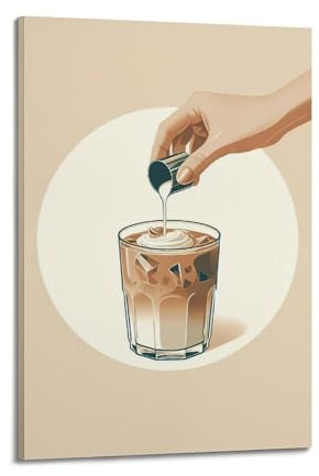 MEQKTQIMA Iced Coffee Making Illustration Flat Painting Decorative Painting Canvas Wall Posters And Modern Family Bedroom Decor 24x36inch(60x90cm)