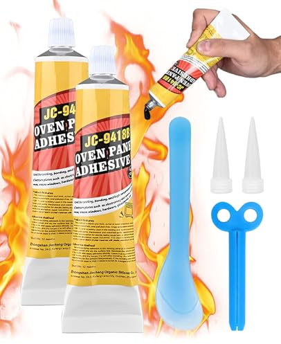 Donvuka 2 Stück Hitzebeständiger Kleber, Backofen Hochtemperaturkleber, Hitzebeständiges Silikon, Kleber Hitzebeständig für Kamine, Backofen Glas, Öfen, 200 ml, Schwarz