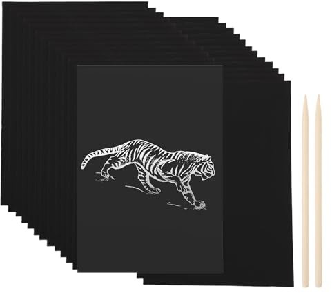 Garosa 20 Blatt Kratzpapier Im A4-Format mit Schwarzer Beschichtung und Bambusstäben mit Doppelter Spitze für Kreative DIY-Projekte und Heimdekoration (SILVER)